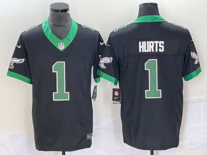 Men Philadelphia Eagles 1 Hurts Black Nike Throwback Vapor Limited NFL Jersey